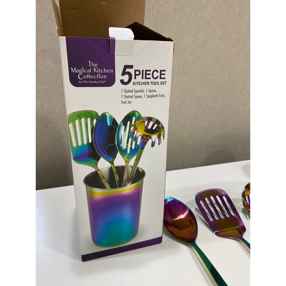 The Sneaky Chef 5 Piece Rainbow Titanium Stainless Steel Kitchen Tool Set Jar - Picture 4 of 7